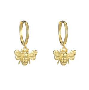Bee Charm Huggie Earrings in Sterling Silver & Gold-Plated Sterling Silver – Dainty Nature-Inspired Jewelry