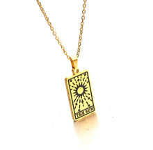 Load image into Gallery viewer, The Sun Tarot Pendant Necklace – Retro Mystic Card Jewellery (Gold or Silver)
