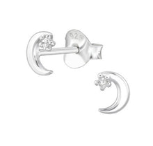 Load image into Gallery viewer, Sterling Silver Moon Crystal Stud Earrings – Recycled Sterling Silver
