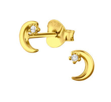Load image into Gallery viewer, Gold Plated Moon Crystal Stud Earrings | Recycled Sterling Silver
