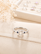 Gemini Zodiac Ring – 925 Sterling Silver Blue CZ Zodiac Ring | Engraved Star Sign Ring | Astrology Jewellery Gift