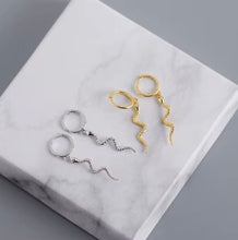 Load image into Gallery viewer, Snake Charm Huggie Earrings – Sterling Silver or Gold Plated Sterling Silver
