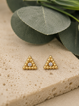 Load image into Gallery viewer, Gold Triangle Crystal Stud Earrings | Recycled Sterling Silver
