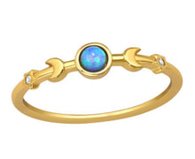 Load image into Gallery viewer, Gold plated sterling silver opal ring with crescent moon and crystal star design 
