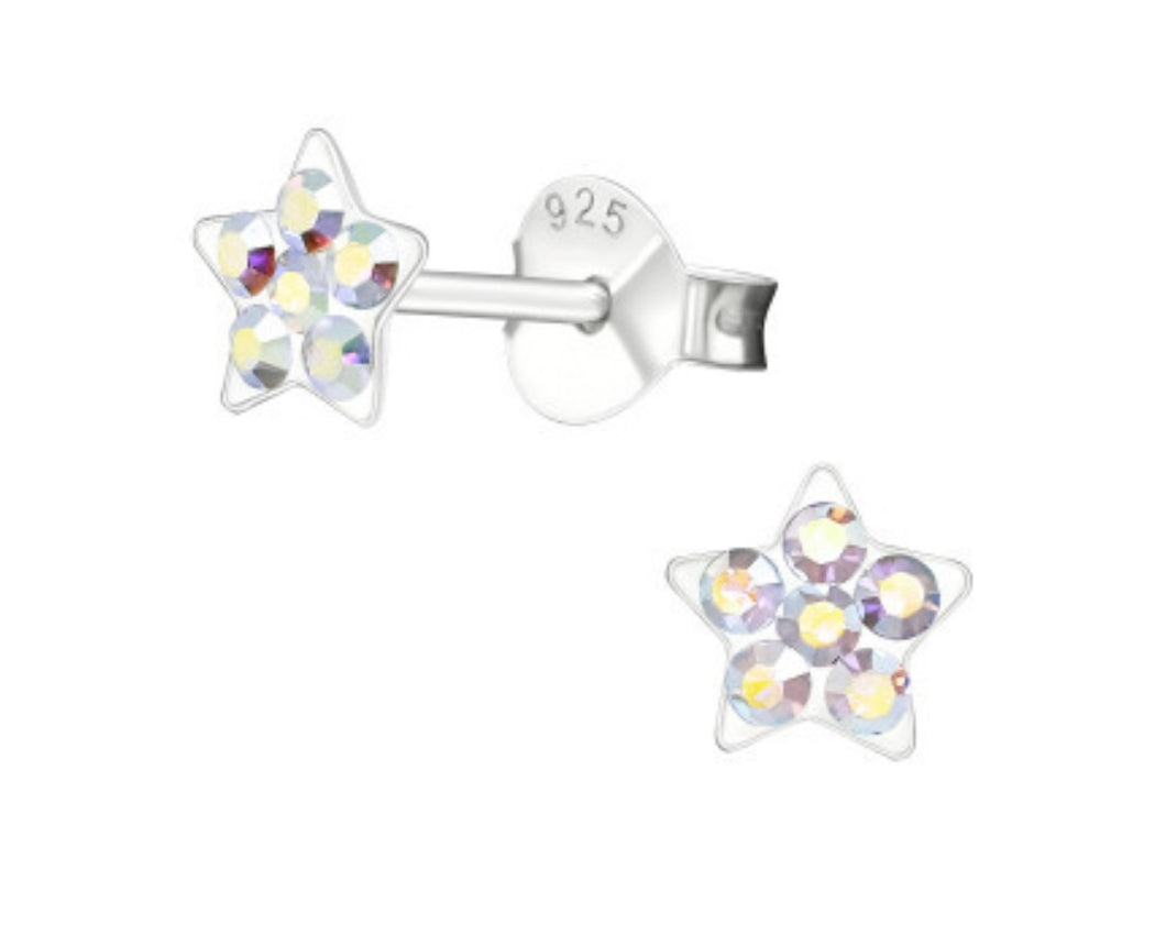 Iridescent Crystal Sterling Silver Stud Earrings