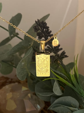Gold plated waterproof Gemini zodiac necklace 