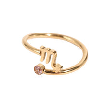 Load image into Gallery viewer, Libra Dainty Gold Zodiac Ring, Adjustable Birthstone Astrology Jewellery
