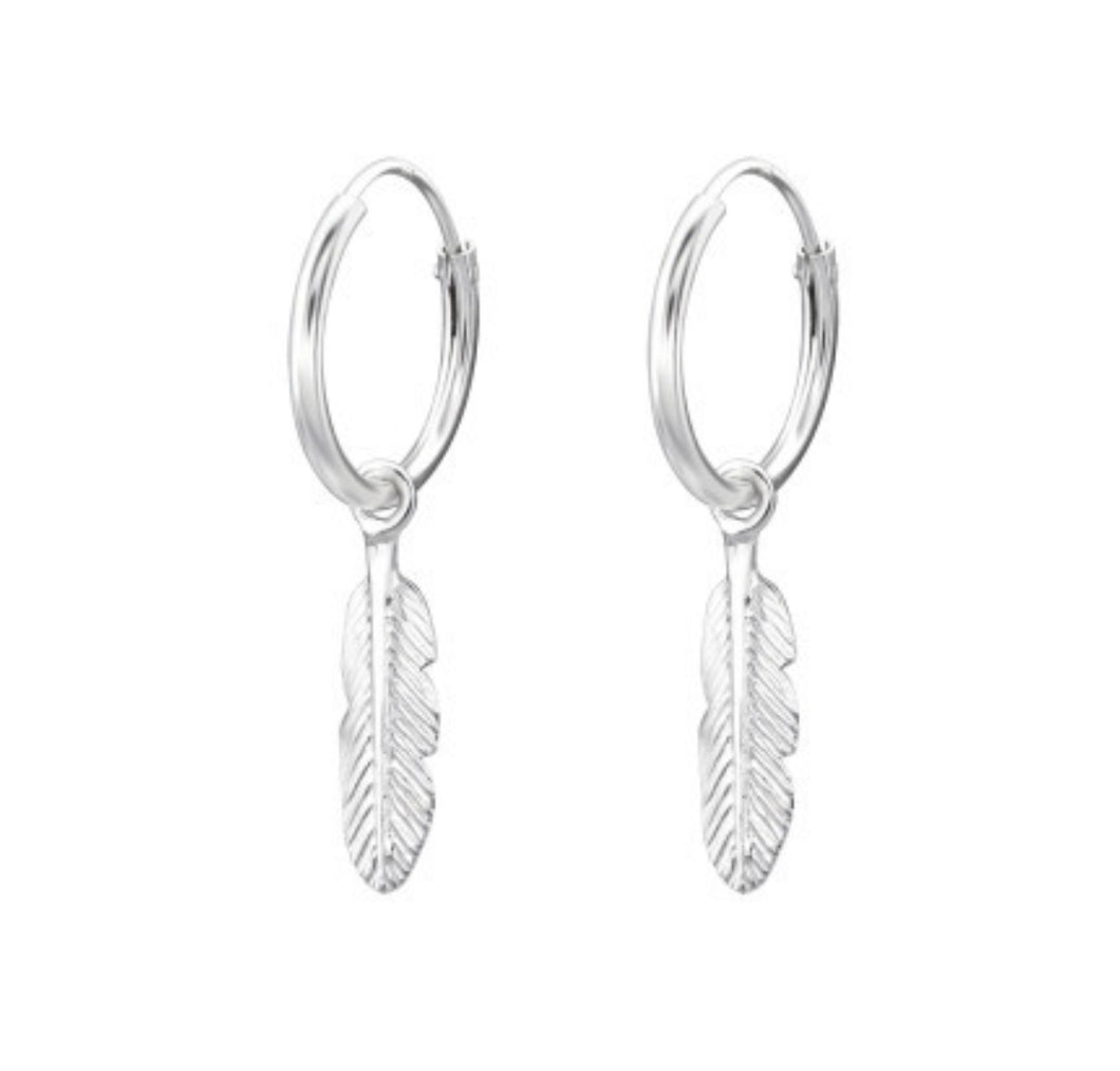 Feather Sterling Silver Sleeper Hoops
