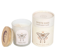 Load image into Gallery viewer, Luna Moth Manifestation Candle with Clear Quartz Crystals – Hand-Poured Scented Candle for Intention &amp; Energy
