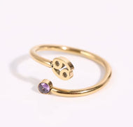 Cancer Dainty Gold Zodiac Ring, Adjustable Birthstone Astrology Jewellery