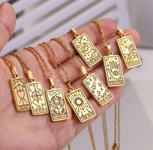 Load image into Gallery viewer, Strength Tarot Pendant Necklace – Retro Mystic Card Jewellery (Gold or Silver)
