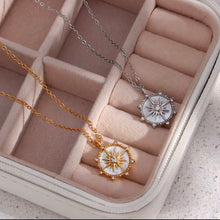 Load image into Gallery viewer, Celestial Star Compass Necklace – Gold or Silver Stainless Steel with Mother of Pearl Pendant
