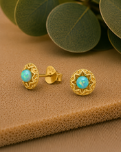 Load image into Gallery viewer, Gold Plated Green Opal Stud Earrings in 100% Recycled Sterling Silver

