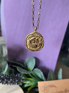 Celestial Zodiac Medallion Necklace – Pisces Gold Plated Stainless Steel | Waterproof, Adjustable, Hypoallergenic