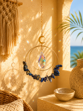 Load image into Gallery viewer, Amethyst Crystal Moon Suncatcher – Handmade Hanging Prism Window Decor – Boho Crystal Sun Catcher – Peace &amp; Protection Gift – Home &amp; Garden Decor
