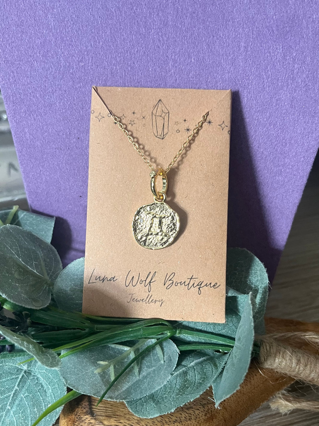 Gemini Zodiac Blaze Pendant Necklace – Gold-Plated Stainless Steel, Waterproof, Tarnish-Resistant