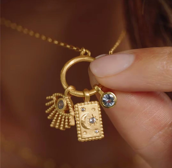 Create your own charm necklace 
Charm holder and mix and match charms
Create your own style
Stainless steel gold plated jewellery
Waterproof tarnish free for everyday wear
Hamsa hand evil eye protection charms
Sun moon star charms
Birthstone charms January February March April May June July August September October November December 