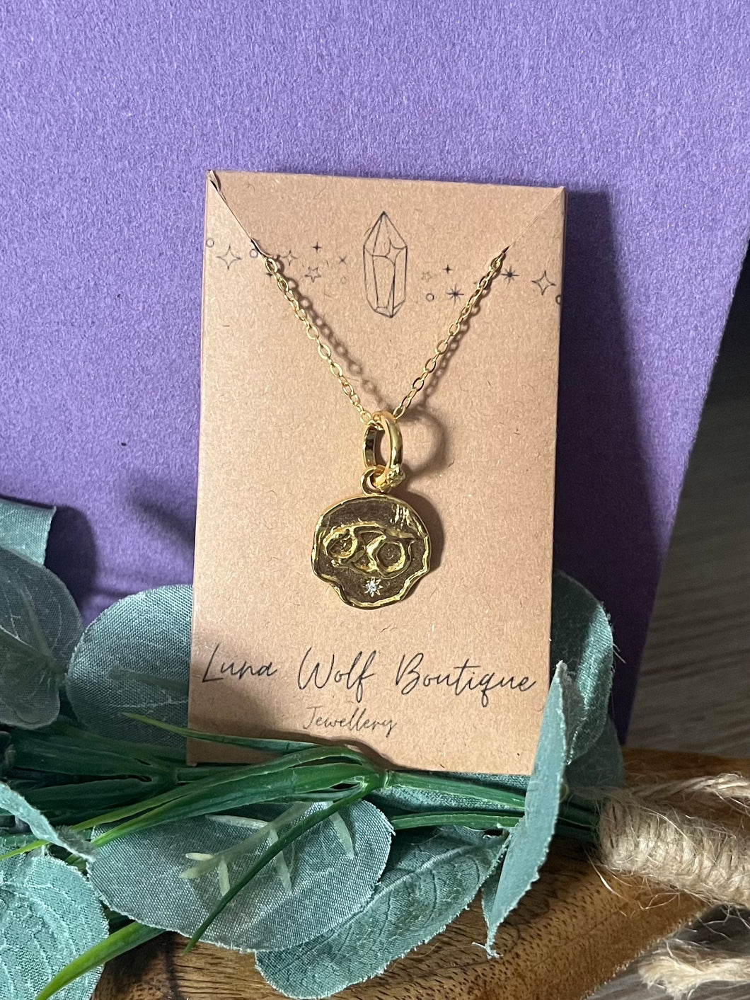 Cancer Zodiac Blaze Pendant Necklace – Gold-Plated Stainless Steel, Waterproof, Tarnish-Resistant