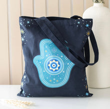 Load image into Gallery viewer, Hand of Hamsa tote bag with Evil Eye protection design – Lunawolf Boutique
