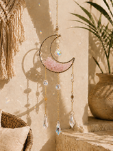 Load image into Gallery viewer, BLACK OBSIDIAN MOON SUNCATCHER – Celestial Crystal Window Hanging | Boho Witchy Decor | Crescent Moon Sun Catcher | Spiritual Protection Decor
