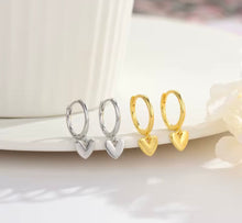 Load image into Gallery viewer, Heart Charm Huggie Earrings – Sterling Silver or Gold Plated Sterling Silver
