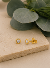 Load image into Gallery viewer, Gold Plated Crystal Stud Earrings – Recycled Sterling Silver
