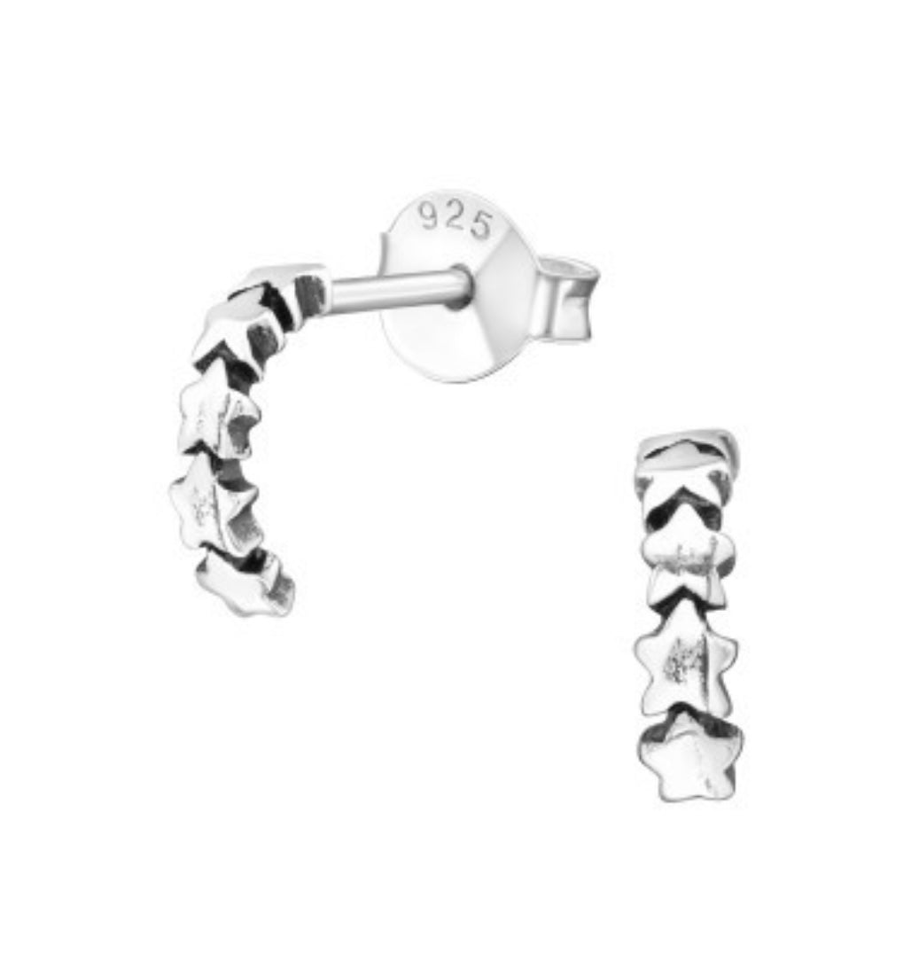Starry Half Hoop Stud Earrings Sterling Silver
