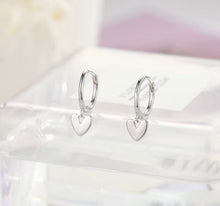 Load image into Gallery viewer, Heart Charm Huggie Earrings – Sterling Silver or Gold Plated Sterling Silver
