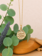 Aquarius Zodiac Blaze Pendant Necklace – Horoscope Collection - Gold-Plated Stainless Steel