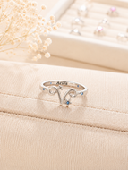 Aries Zodiac Ring – 925 Sterling Silver Blue CZ Zodiac Ring | Engraved Star Sign Ring | Astrology Jewellery Gift