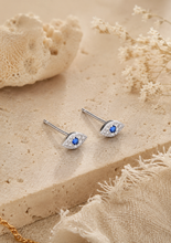 Load image into Gallery viewer, Evil Eye Stud Earrings with Blue CZ | Sterling Silver &amp; Gold Plated Sterling Silver | Minimalist Protection Jewellery
