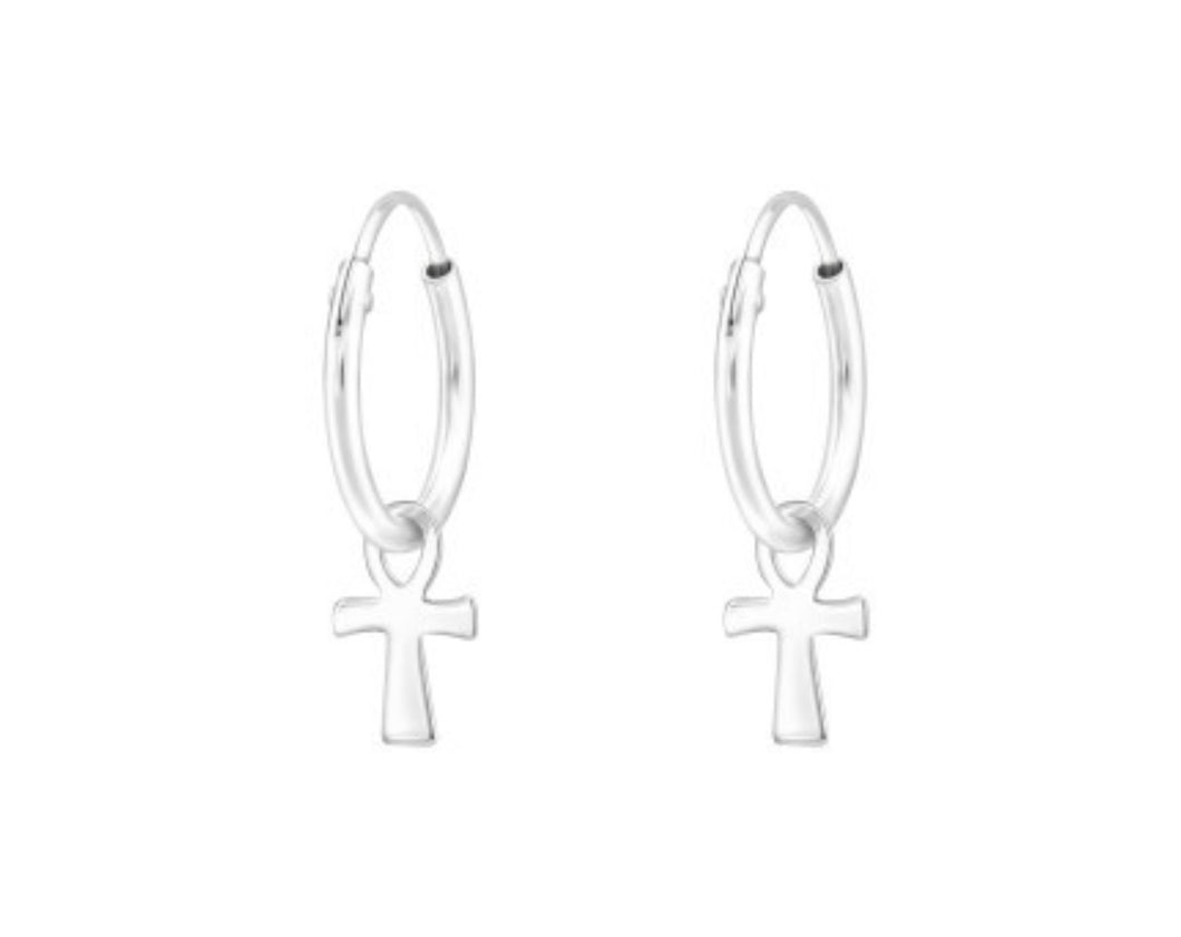 Ankh Sterling Silver Sleeper Hoops