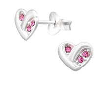 Load image into Gallery viewer, Sterling Silver Pink Crystal Heart Stud Earrings – 100% Recycled Sterling Silver
