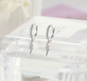 Sterling silver and crystal Huggie earrings with lightning charm