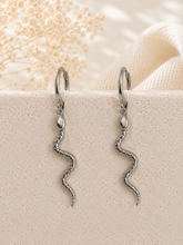 Load image into Gallery viewer, Snake Charm Huggie Earrings – Sterling Silver or Gold Plated Sterling Silver
