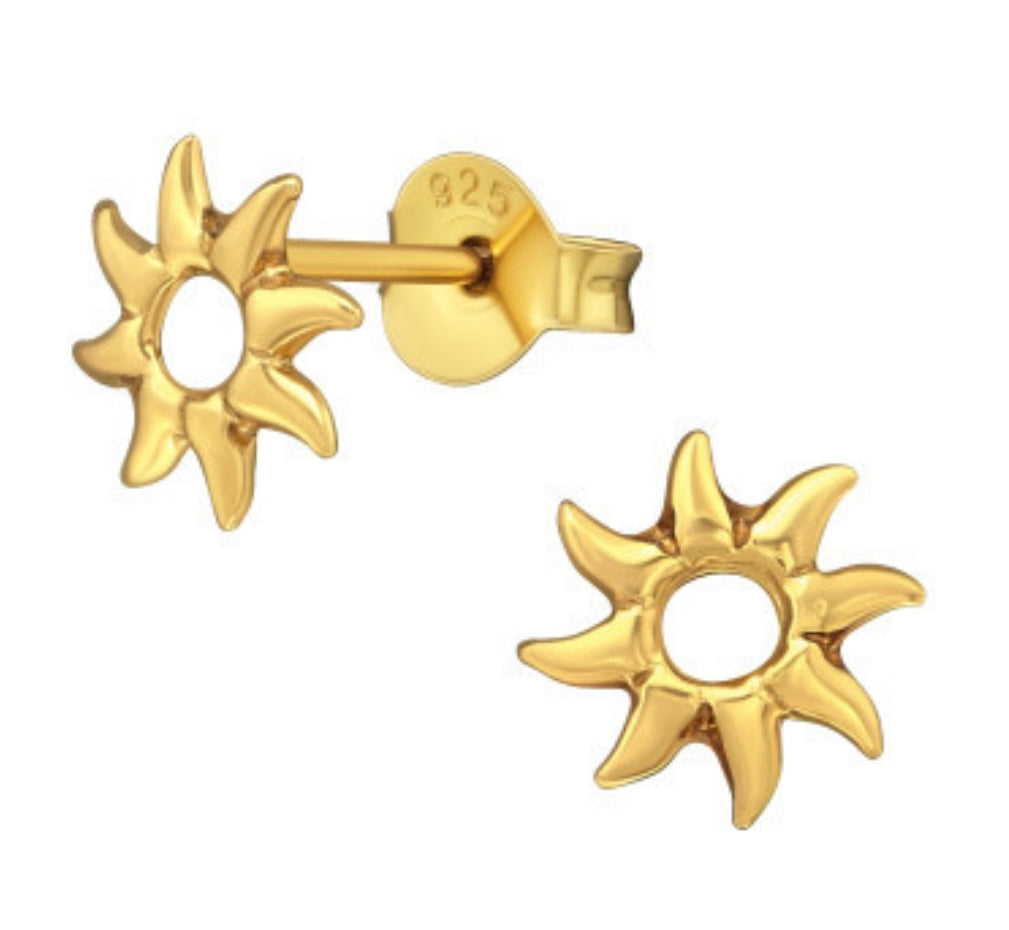 Sun Stud Earrings Gold Plated Sterling Silver