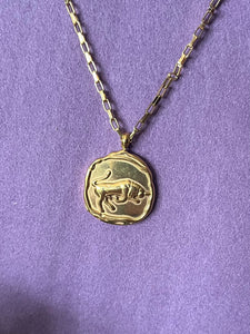 Celestial Zodiac Medallion Necklace – Taurus

Gold Plated Stainless Steel | Waterproof, Adjustable, Hypoallergenic