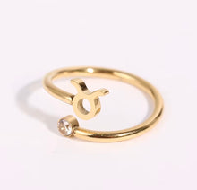 Load image into Gallery viewer, Libra Dainty Gold Zodiac Ring, Adjustable Birthstone Astrology Jewellery
