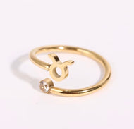 Taurus Dainty Gold Zodiac Ring, Adjustable Birthstone Astrology Jewellery