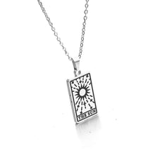 Load image into Gallery viewer, The Sun Tarot Pendant Necklace – Retro Mystic Card Jewellery (Gold or Silver)
