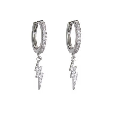 Sterling silver and crystal Huggie earrings with lightning charm