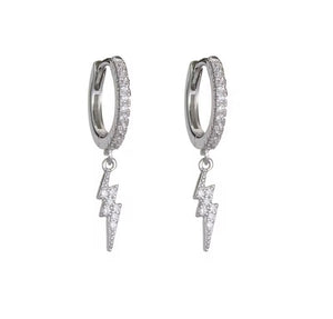 Sterling silver and crystal Huggie earrings with lightning charm