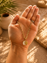 Load image into Gallery viewer, Gold Sun Pendant Necklace – Stainless Steel with Mother of Pearl | Celestial Jewellery
