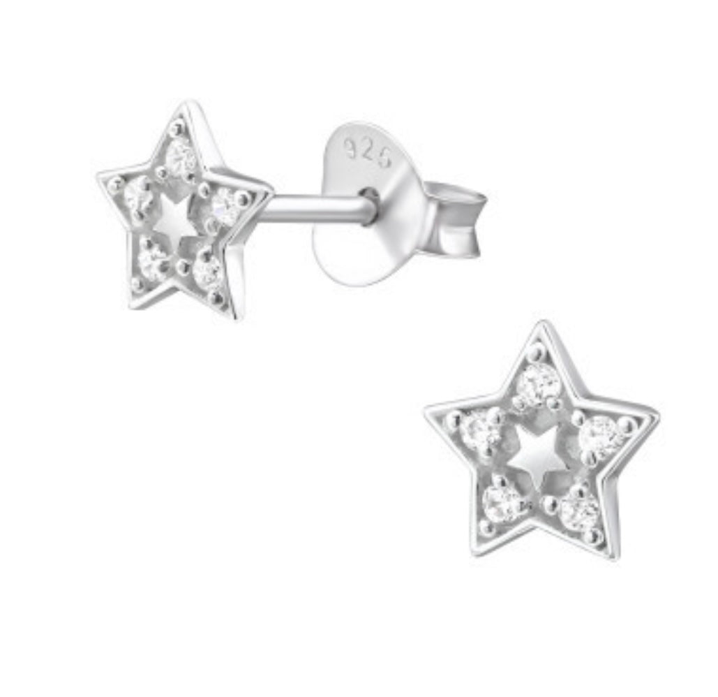 Crystal Star Stud Earrings Sterling Silver