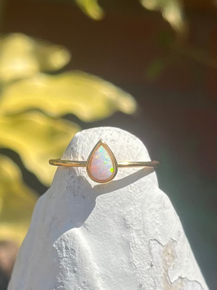 Pear Opal Ring Gold Plated Sterling Silver
