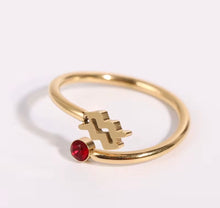 Load image into Gallery viewer, Libra Dainty Gold Zodiac Ring, Adjustable Birthstone Astrology Jewellery
