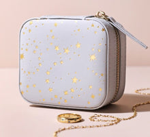 Load image into Gallery viewer, Grey with Gold Stars &amp; Lilac Travel Jewellery Case
