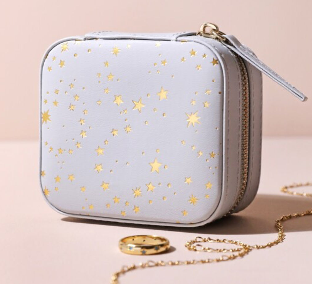 Grey with Gold Stars & Lilac Travel Jewellery Case