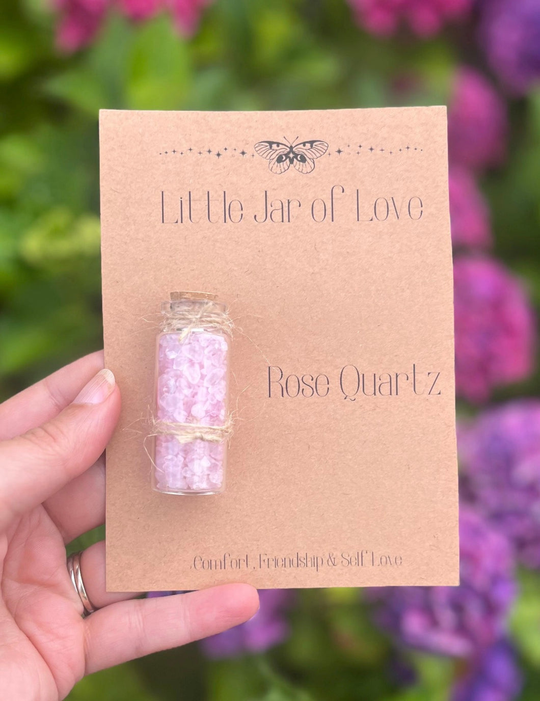 Little jar of crystals for love rose quartz