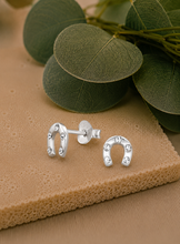 Load image into Gallery viewer, Sterling Silver Horseshoe Crystal Stud Earrings – 100% Recycled Sterling Silver
